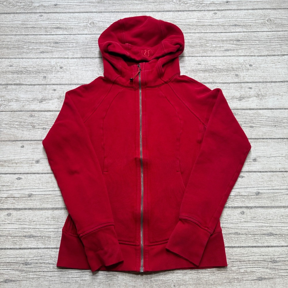 Lululemon Hoodie Women's 8 Red Scuba Full Zip Fleece Lined Thumbholes Athletic